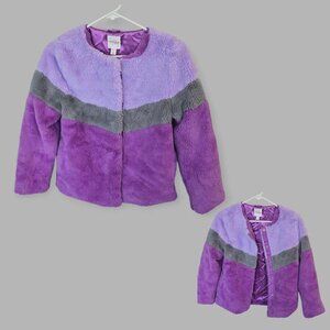 Cat & Jack Purple Pink  Chevron Faux Fur Jacket Kids Girls Large 10/12